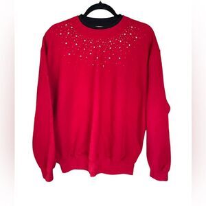 VTG 90s Top Stitch embellished red crewneck sweatshirt w sequins. Beautiful. 1X